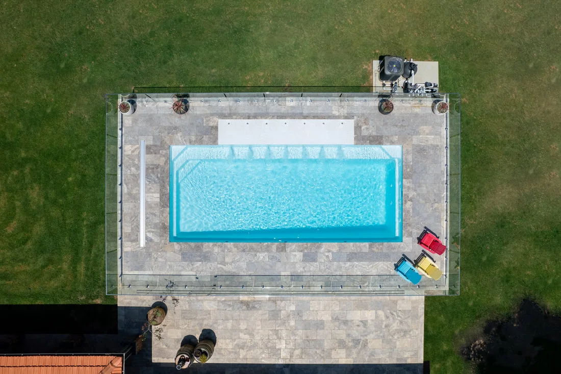 Aerial view of a completed Polo White pool